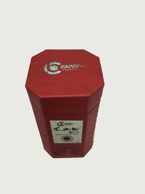 Hộp trà Phổ Nhĩ hữu cơ bát giác đỏ 100g - Cao Bo Organic Tea