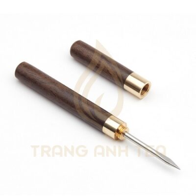 dao xiên trà – dao tách trà Phổ Nhĩ vỏ gỗ bọc đồng
